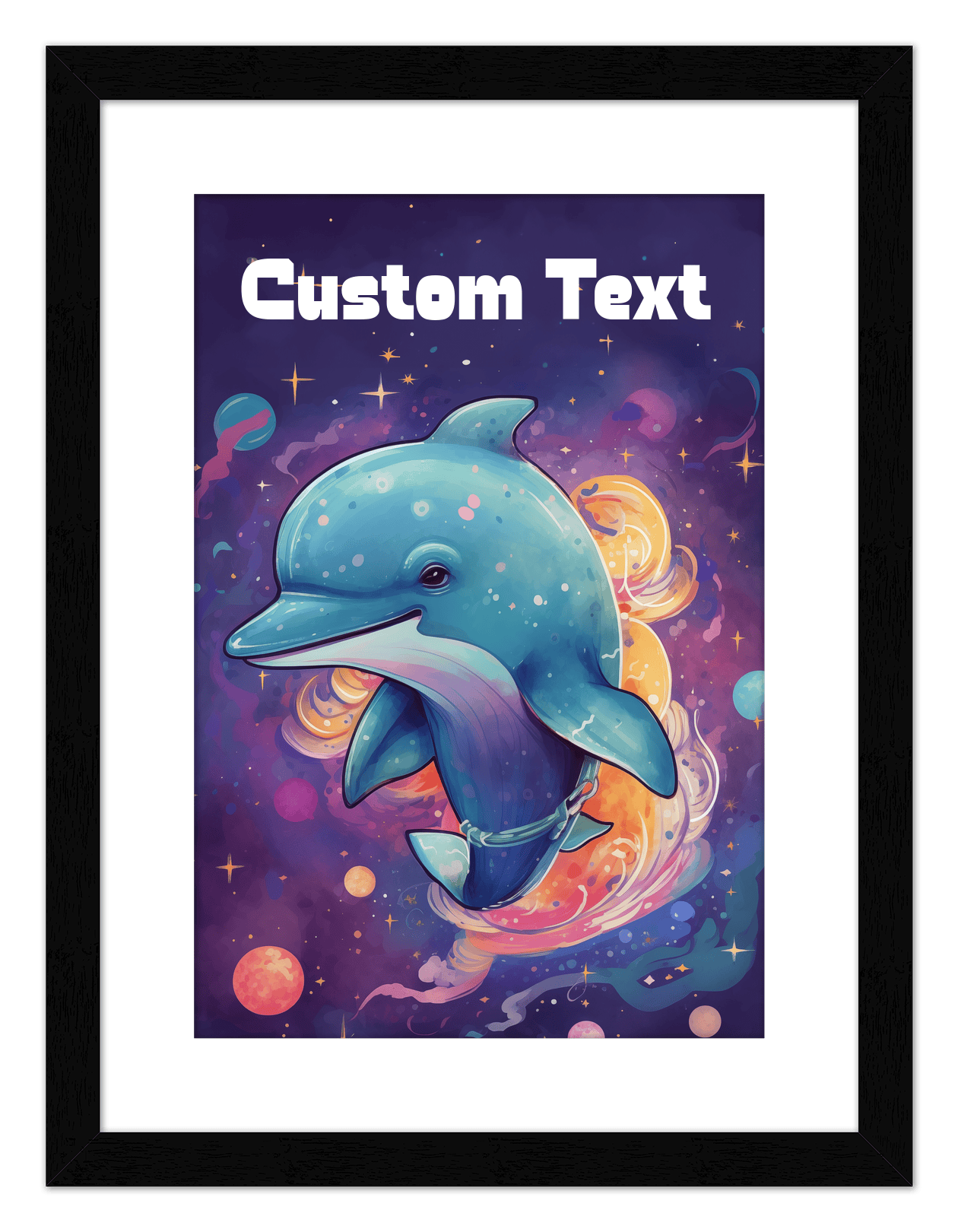 Just So Posh SpaceAni 1 Dolphin 1 Wall Art Decor Poster Photo Print, Ideal For Home or Office - Front View