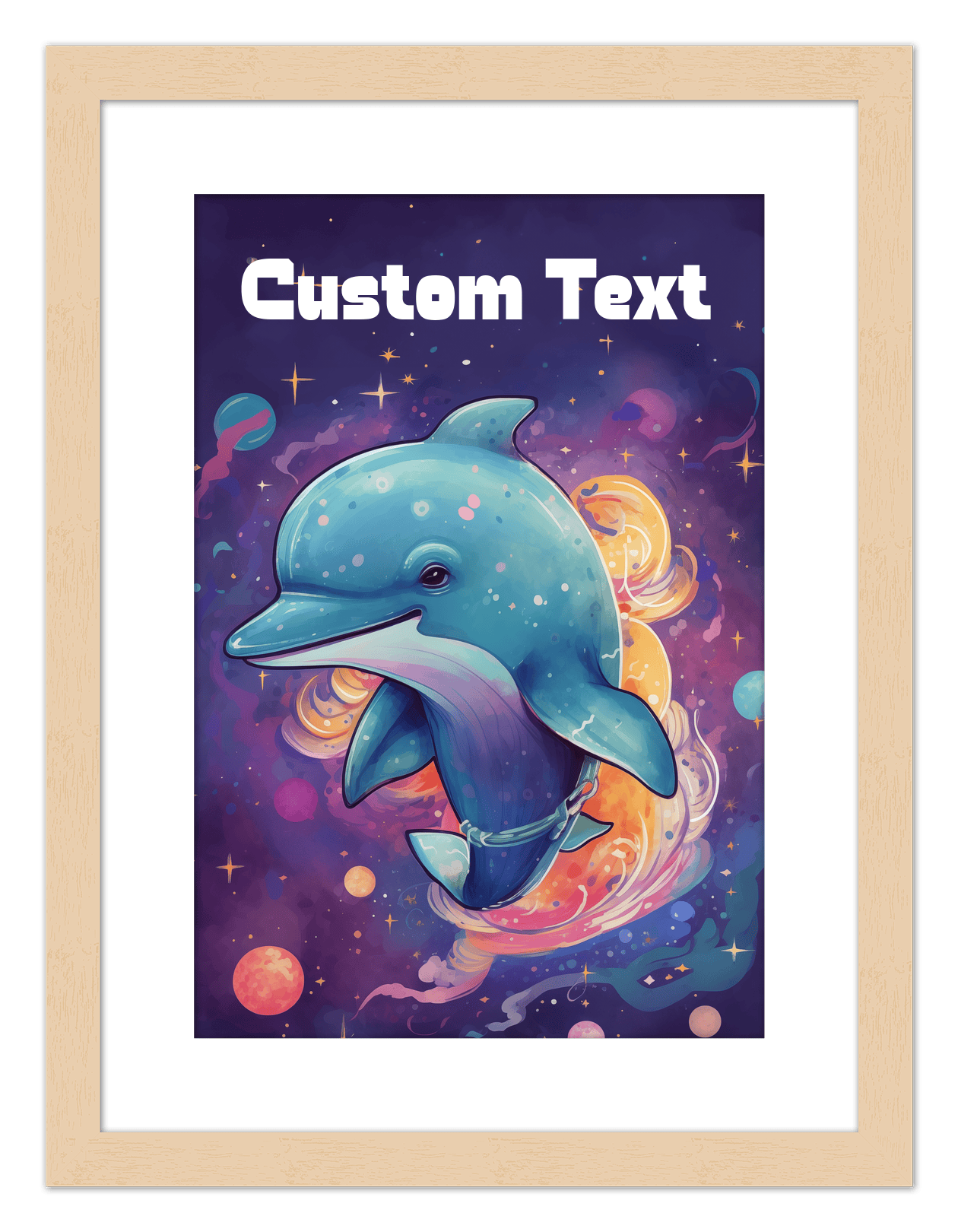 Just So Posh SpaceAni 1 Dolphin 1 Wall Art Decor Poster Photo Print, Ideal For Home or Office - Front View