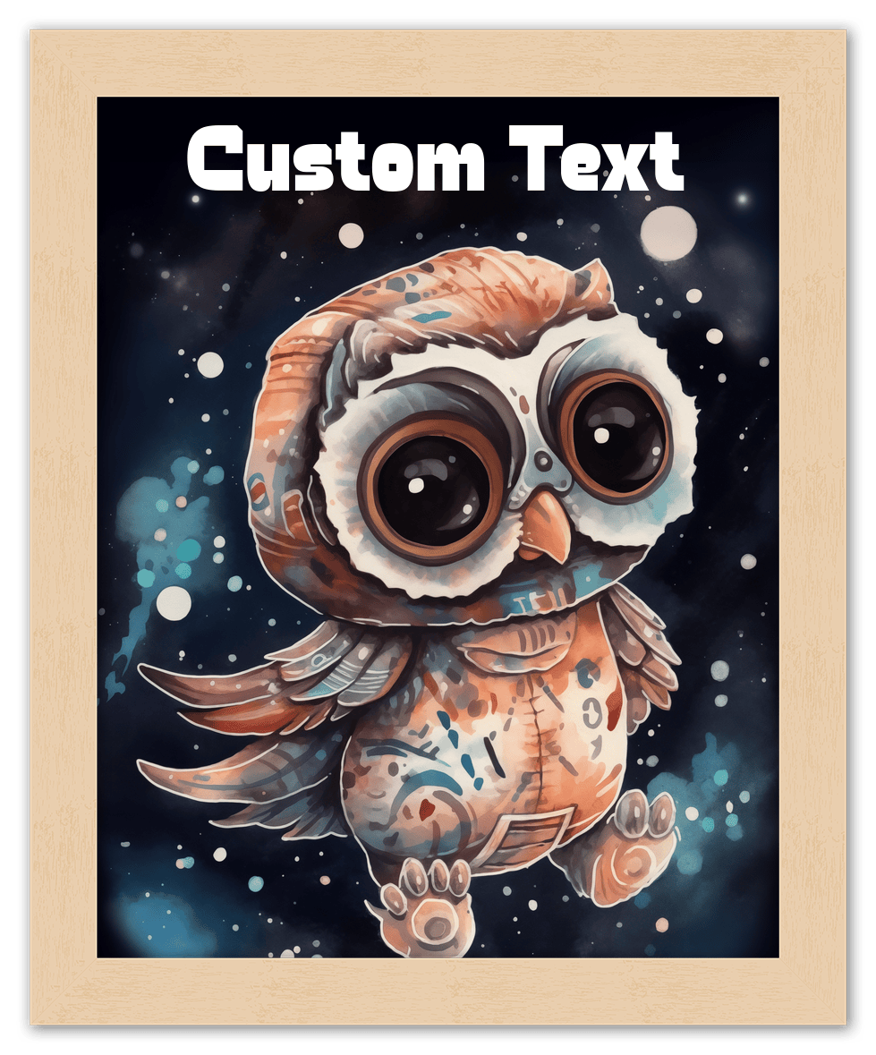 Just So Posh SpaceAni 1 Owl 1 Wall Art Decor Poster Photo Print, Ideal For Home or Office - Front View