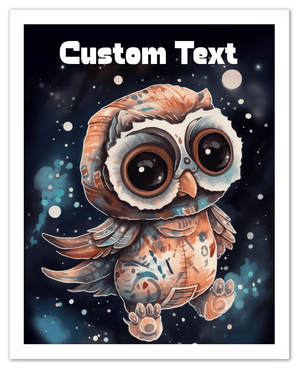 Just So Posh SpaceAni 1 Owl 1 Wall Art Decor Poster Photo Print, Ideal For Home or Office - Front View