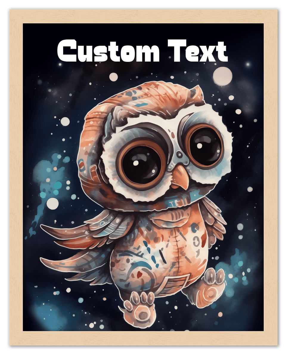 Just So Posh SpaceAni 1 Owl 1 Wall Art Decor Poster Photo Print, Ideal For Home or Office - Front View