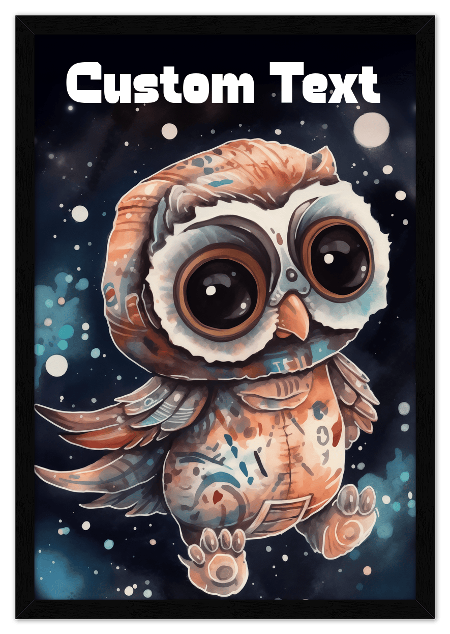 Just So Posh SpaceAni 1 Owl 1 Wall Art Decor Poster Photo Print, Ideal For Home or Office - Front View