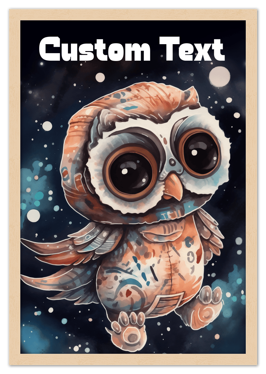 Just So Posh SpaceAni 1 Owl 1 Wall Art Decor Poster Photo Print, Ideal For Home or Office - Front View