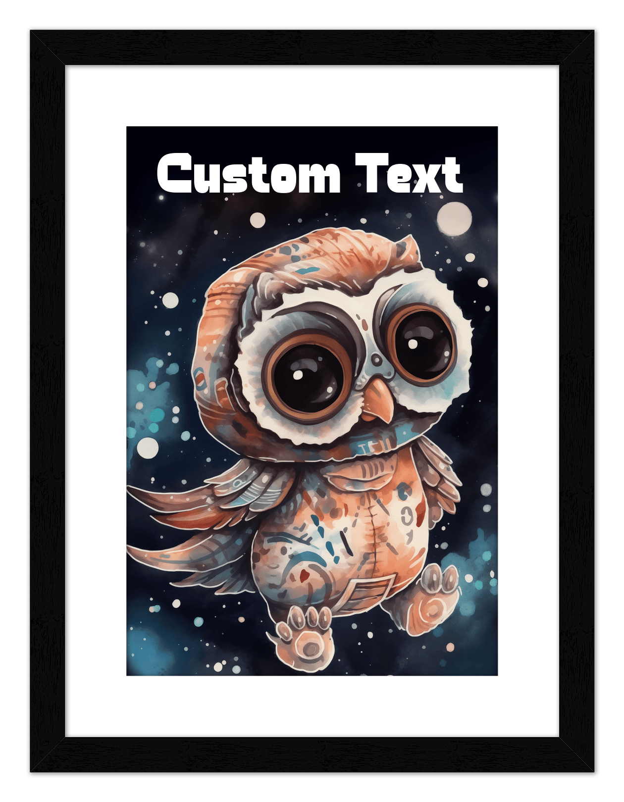 Just So Posh SpaceAni 1 Owl 1 Wall Art Decor Poster Photo Print, Ideal For Home or Office - Front View
