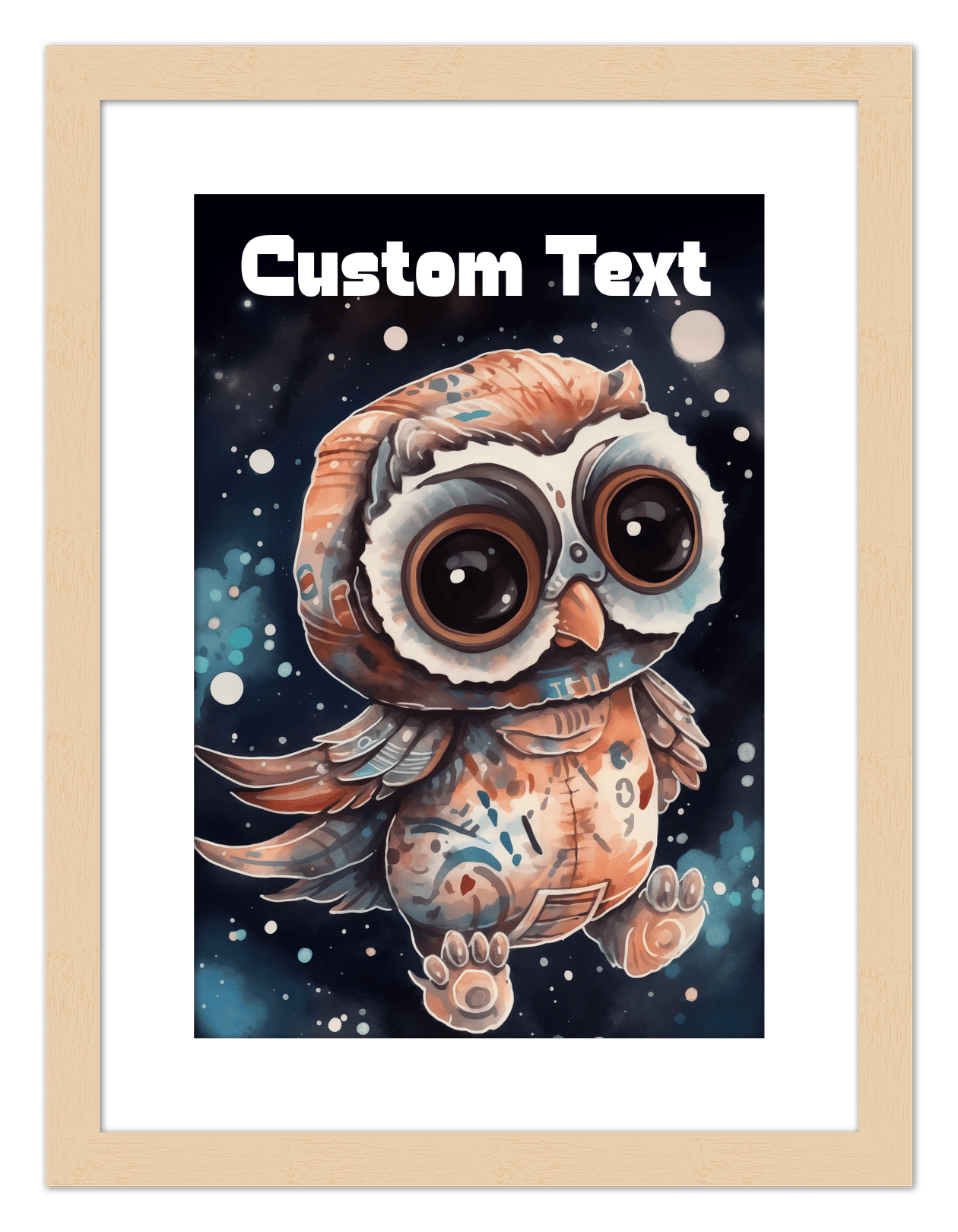 Just So Posh SpaceAni 1 Owl 1 Wall Art Decor Poster Photo Print, Ideal For Home or Office - Front View
