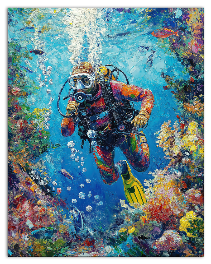 Just So Posh Scuba-Diving Wall Art Decor Poster Photo Print, Ideal For Home or Office - Front View
