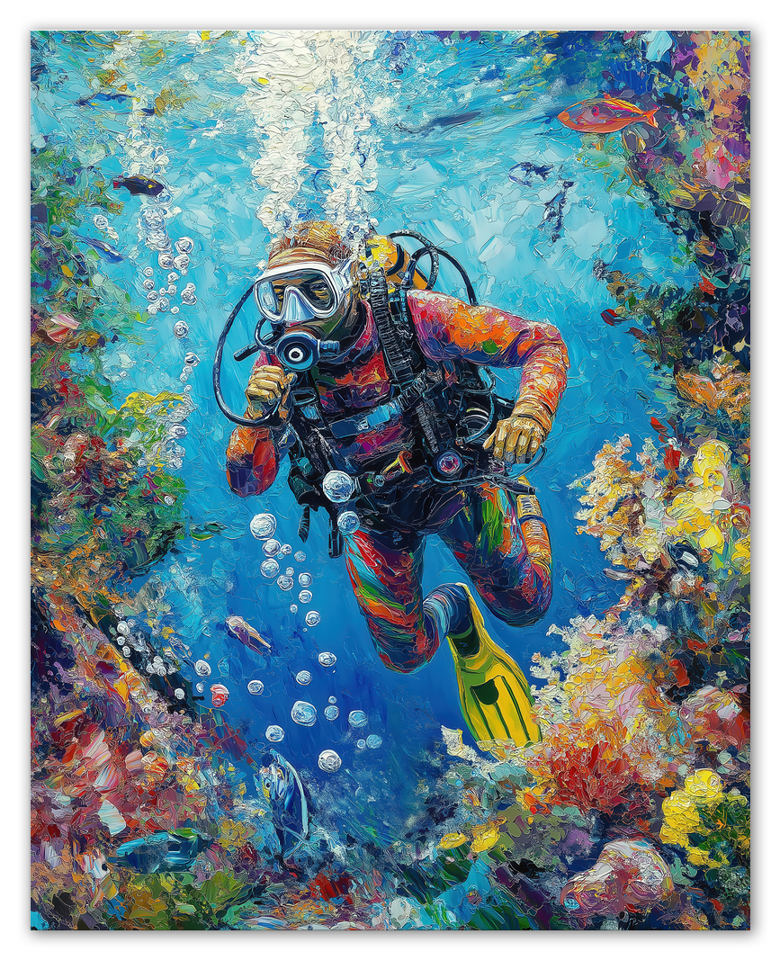 Just So Posh Scuba-Diving Wall Art Decor Poster Photo Print, Ideal For Home or Office - Front View