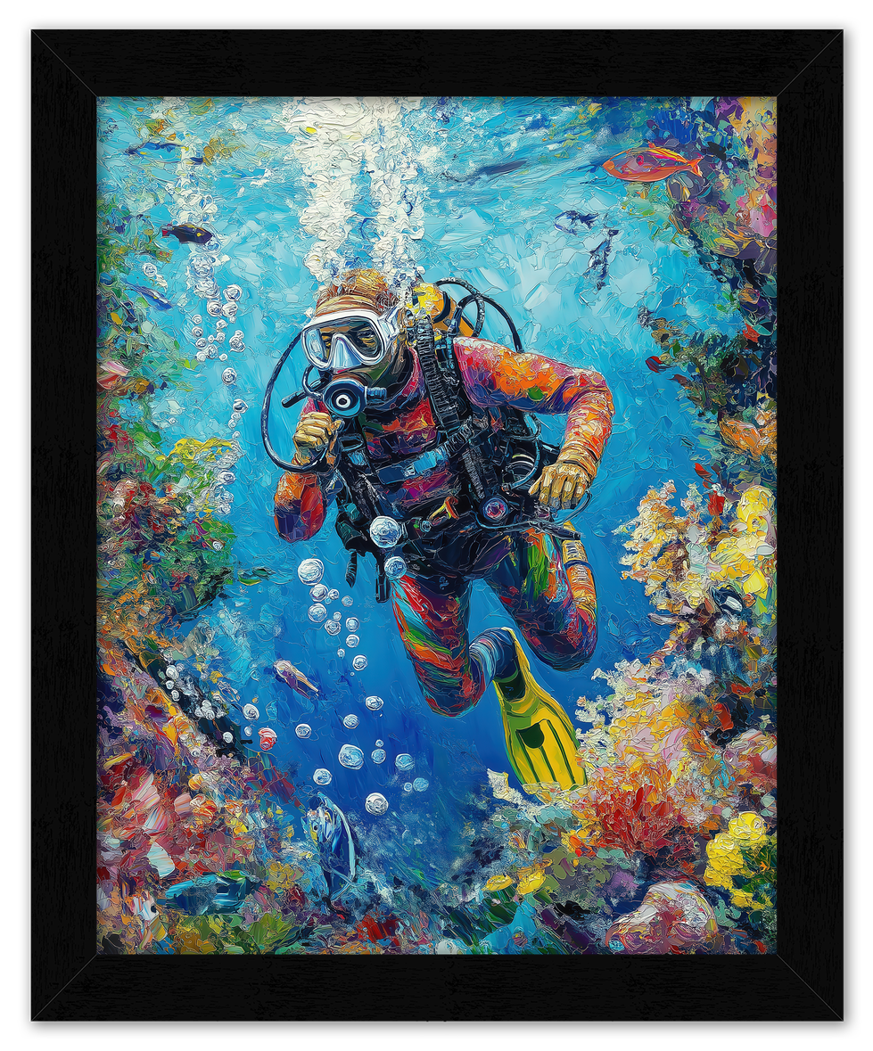 Just So Posh Scuba-Diving Wall Art Decor Poster Photo Print, Ideal For Home or Office - Front View