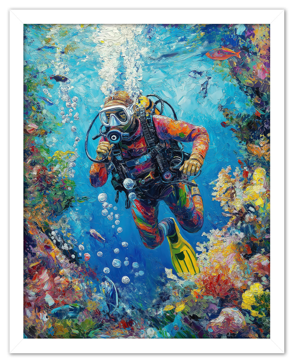 Just So Posh Scuba-Diving Wall Art Decor Poster Photo Print, Ideal For Home or Office - Front View