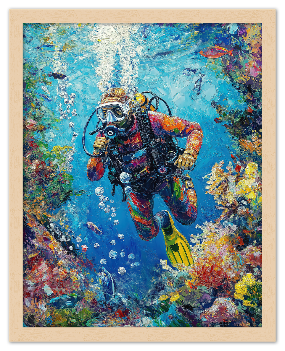 Just So Posh Scuba-Diving Wall Art Decor Poster Photo Print, Ideal For Home or Office - Front View