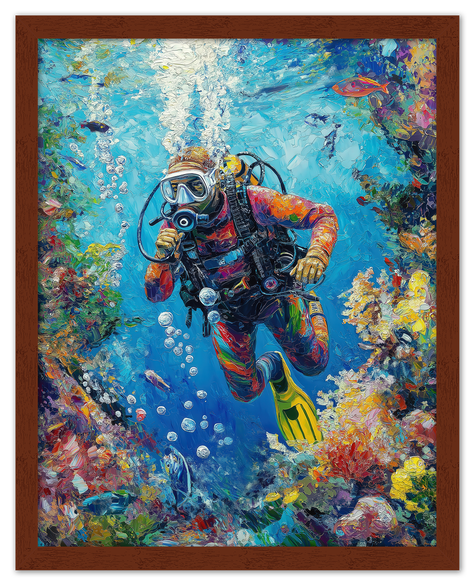 Just So Posh Scuba-Diving Wall Art Decor Poster Photo Print, Ideal For Home or Office - Front View