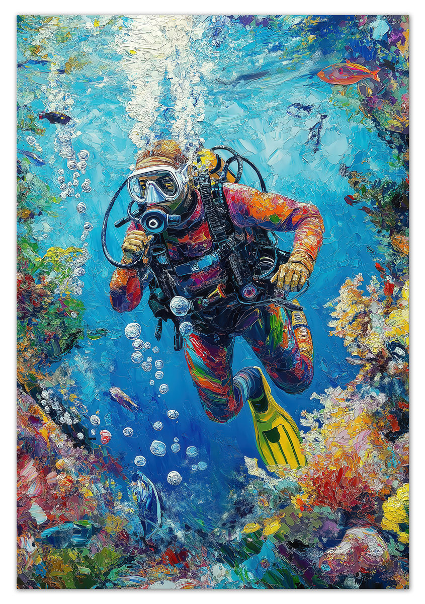 Just So Posh Scuba-Diving Wall Art Decor Poster Photo Print, Ideal For Home or Office - Front View
