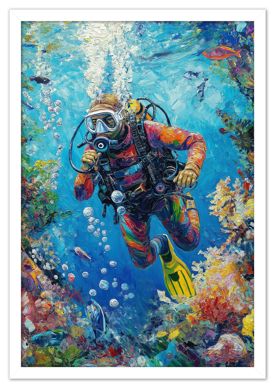 Just So Posh Scuba-Diving Wall Art Decor Poster Photo Print, Ideal For Home or Office - Front View