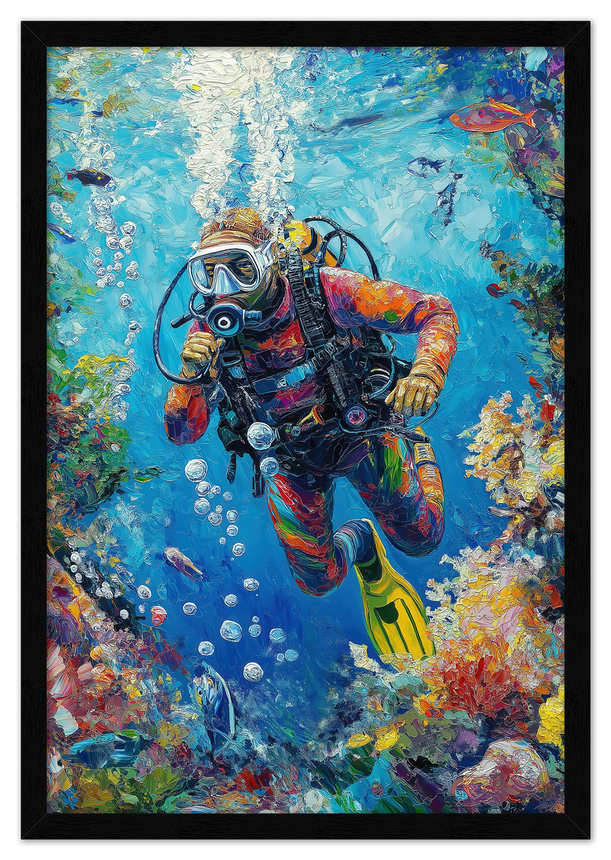 Just So Posh Scuba-Diving Wall Art Decor Poster Photo Print, Ideal For Home or Office - Front View