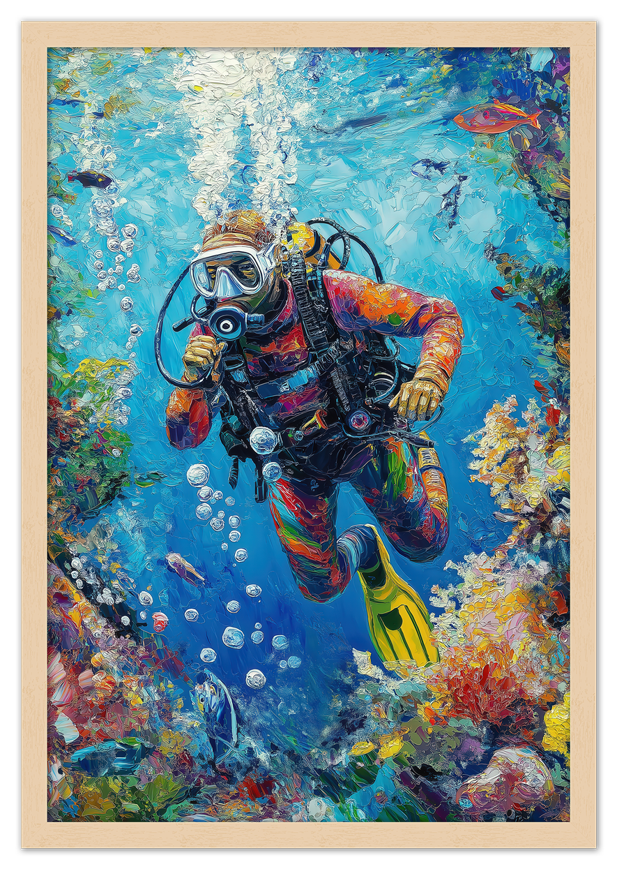 Just So Posh Scuba-Diving Wall Art Decor Poster Photo Print, Ideal For Home or Office - Front View