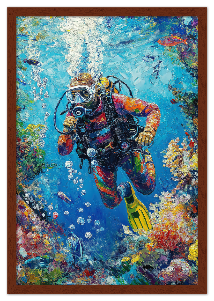 Just So Posh Scuba-Diving Wall Art Decor Poster Photo Print, Ideal For Home or Office - Front View