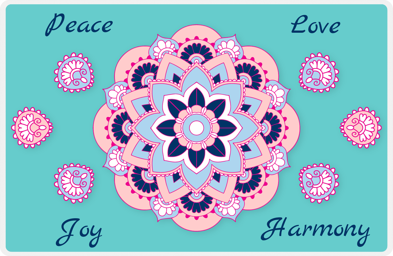 Personalized Mandala Placemat I - Flower Center - Teal Background -  View