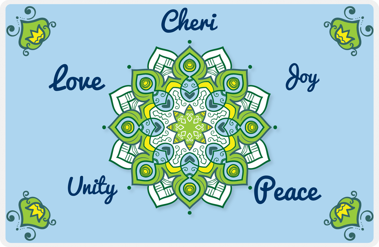 Personalized Mandala Placemat V - Unity Flow - Blue Background -  View
