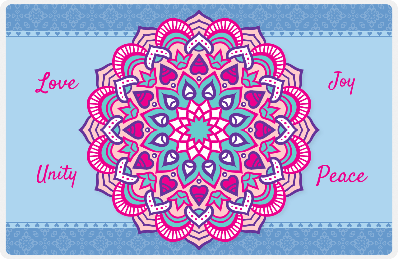 Personalized Mandala Placemat VI - Border Hearts - Blue Background -  View