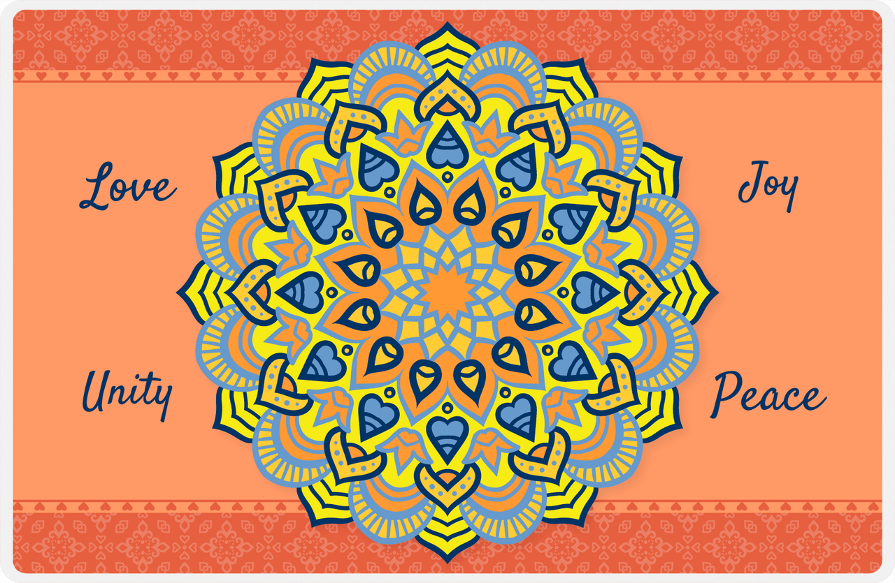 Personalized Mandala Placemat VI - Border Hearts - Orange Background -  View