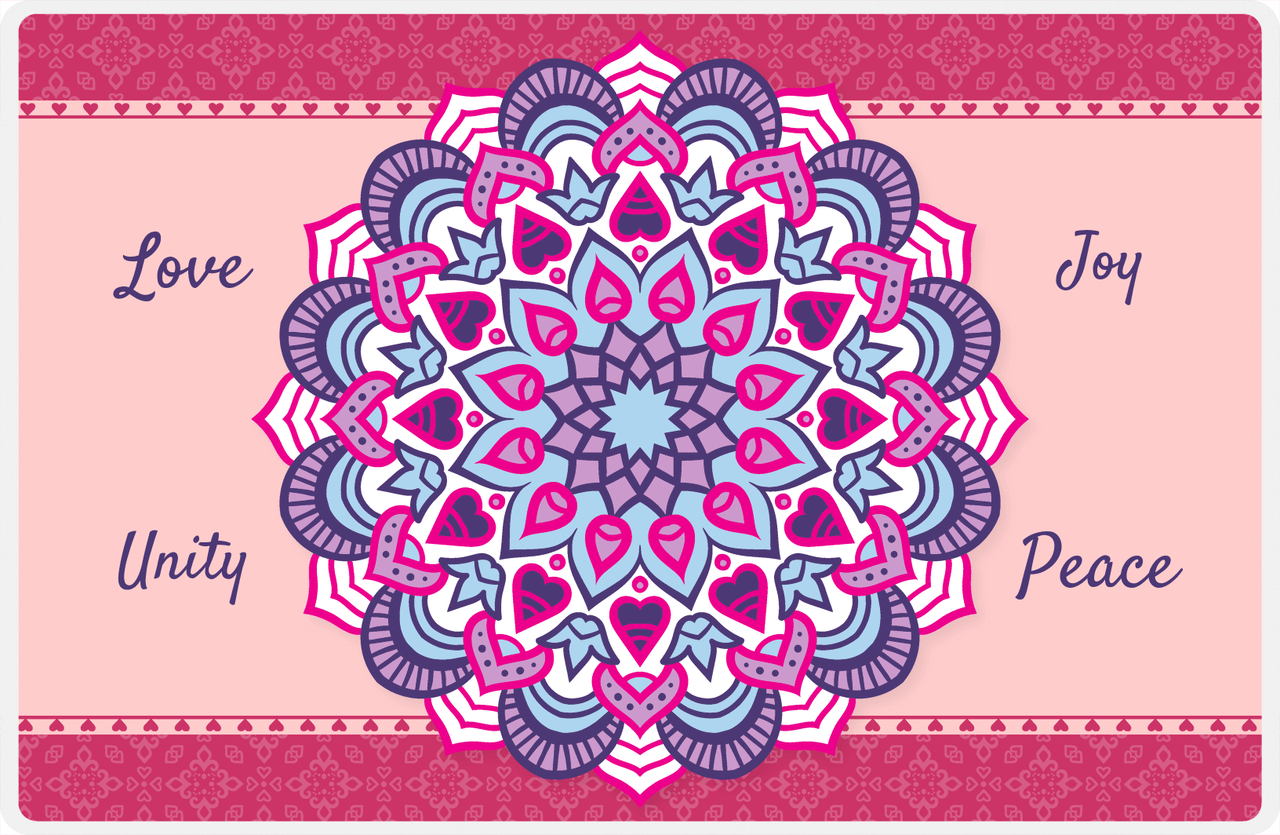 Personalized Mandala Placemat VI - Border Hearts - Pink Background -  View
