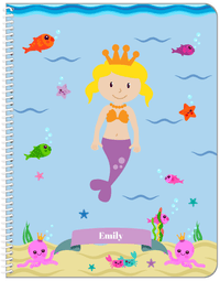 Thumbnail for Personalized Mermaid Notebook VI - Blue Background - Blonde Mermaid - Front View