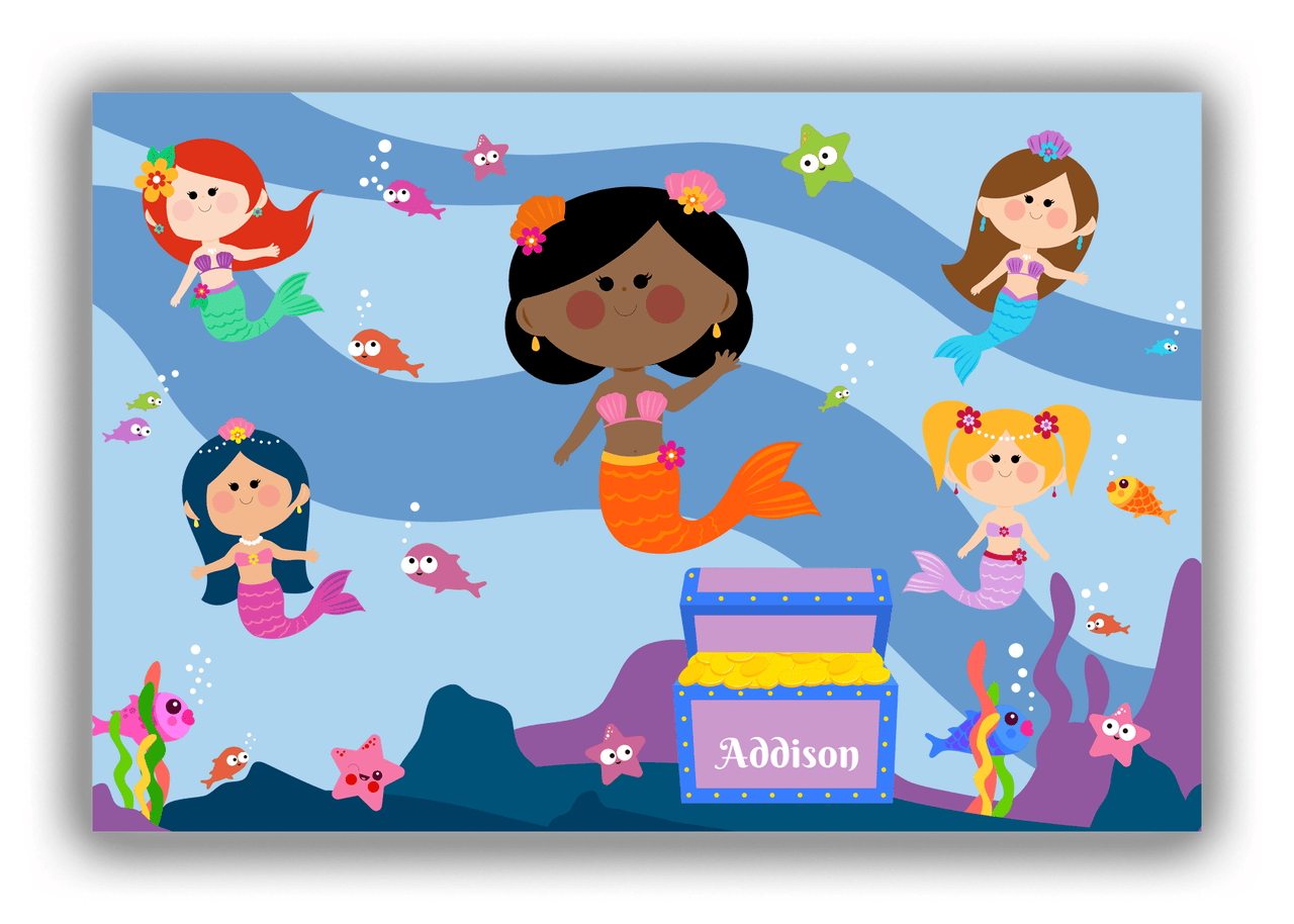 Personalized Mermaid Canvas Wrap & Photo Print I - Blue Background - Black Mermaid - Front View