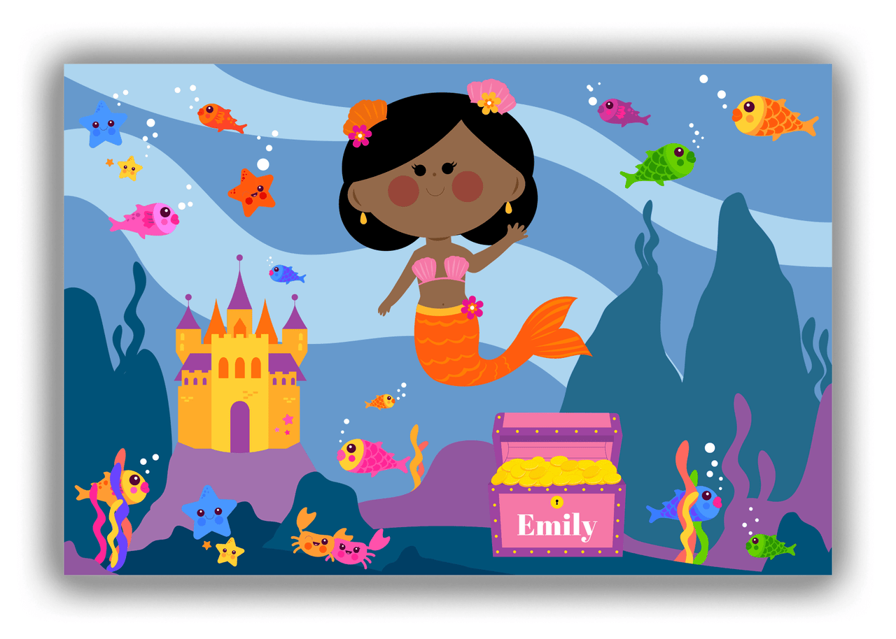 Personalized Mermaid Canvas Wrap & Photo Print V - Blue Background - Black Mermaid - Front View