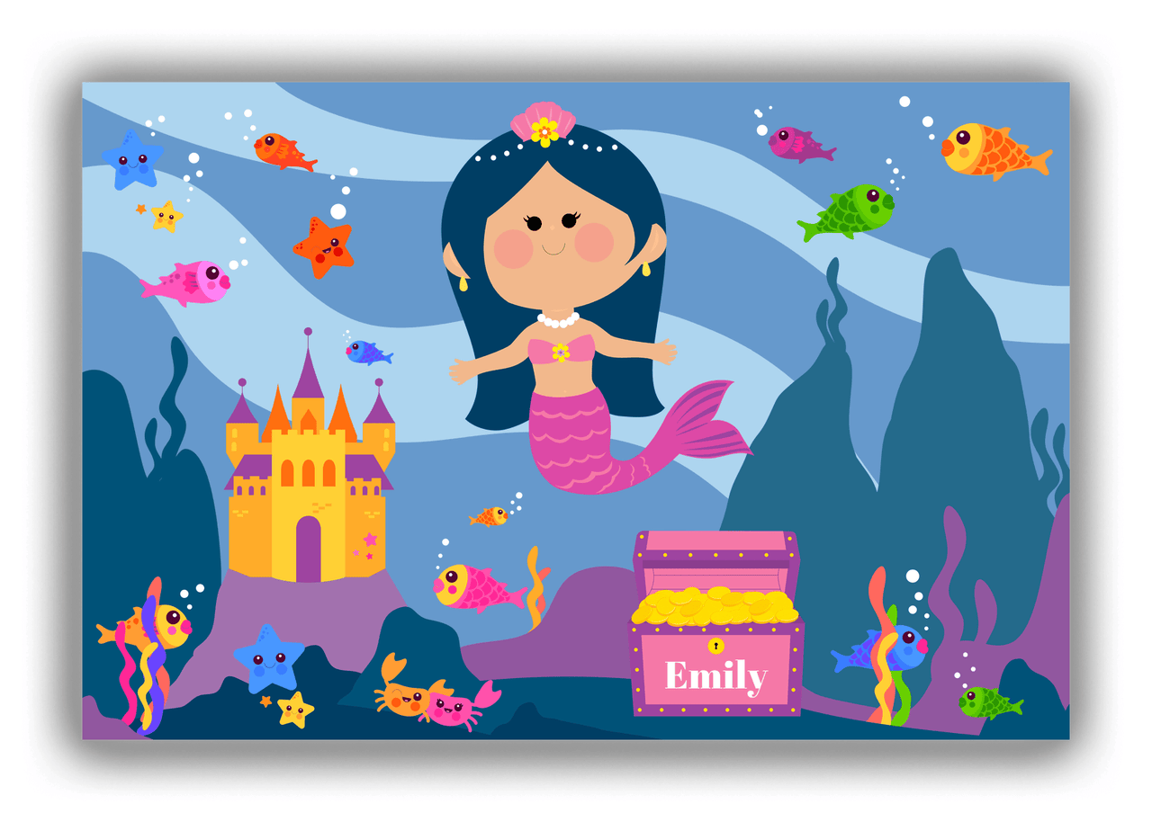 Personalized Mermaid Canvas Wrap & Photo Print V - Blue Background - Asian Mermaid - Front View