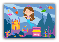 Thumbnail for Personalized Mermaid Canvas Wrap & Photo Print V - Blue Background - Brunette Mermaid - Front View