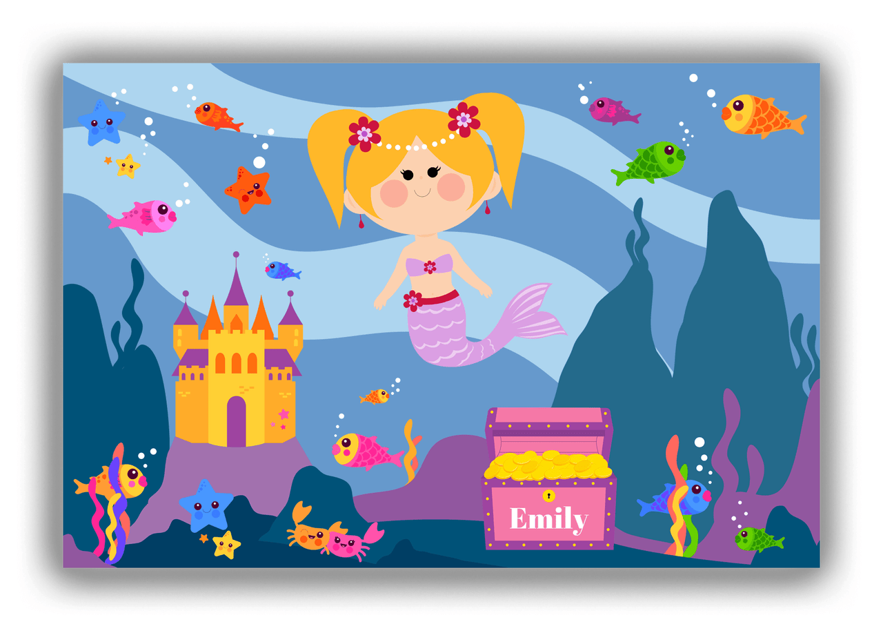 Personalized Mermaid Canvas Wrap & Photo Print V - Blue Background - Blonde Mermaid - Front View