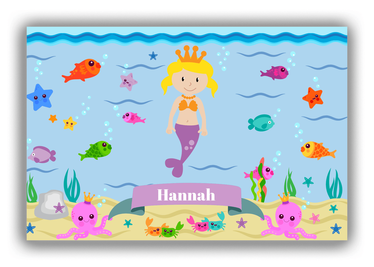 Personalized Mermaid Canvas Wrap & Photo Print VI - Blue Background - Blonde Mermaid - Front View