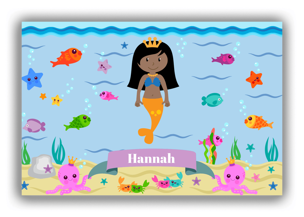 Personalized Mermaid Canvas Wrap & Photo Print VI - Blue Background - Black Mermaid - Front View