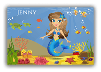 Thumbnail for Personalized Mermaid Canvas Wrap & Photo Print VII - Blue Background - Brunette Mermaid - Front View