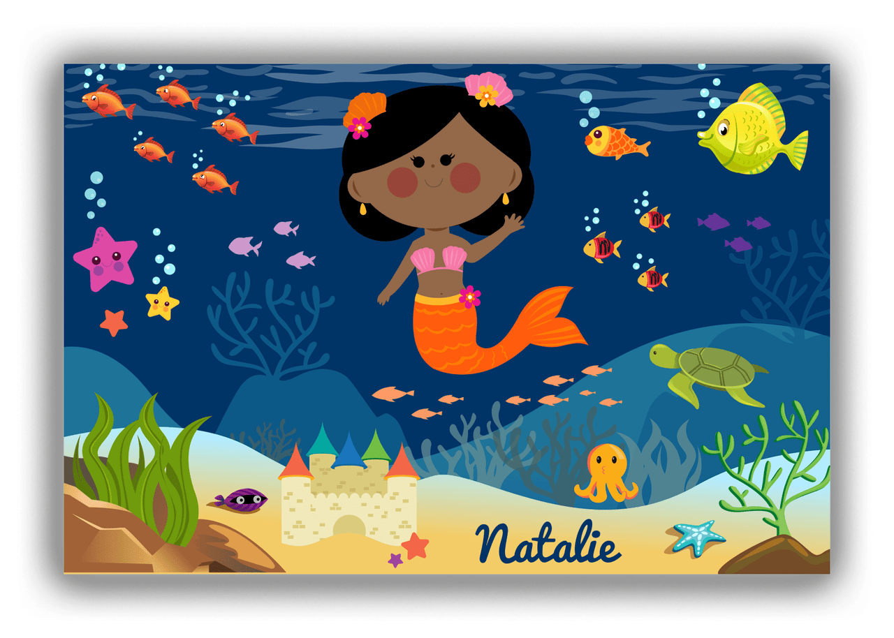 Personalized Mermaid Canvas Wrap & Photo Print IX - Blue Background - Black Mermaid - Front View