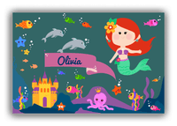 Thumbnail for Personalized Mermaid Canvas Wrap & Photo Print X - Blue Background - Redhead Mermaid - Front View