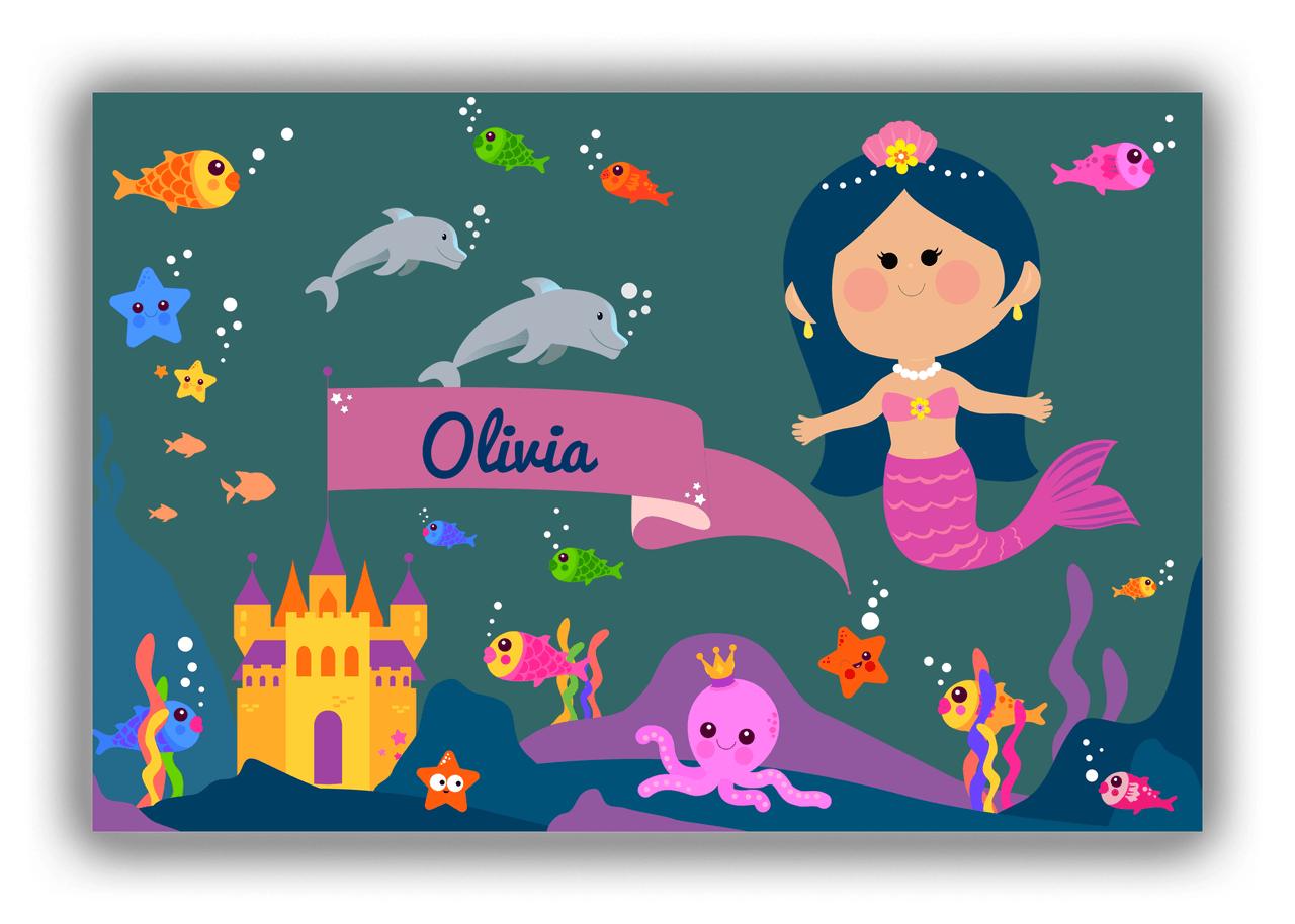 Personalized Mermaid Canvas Wrap & Photo Print X - Blue Background - Asian Mermaid - Front View