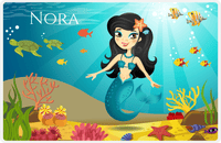 Thumbnail for Personalized Mermaid Placemat - Mermaid V - Black Hair Mermaid - Orange Fish -  View
