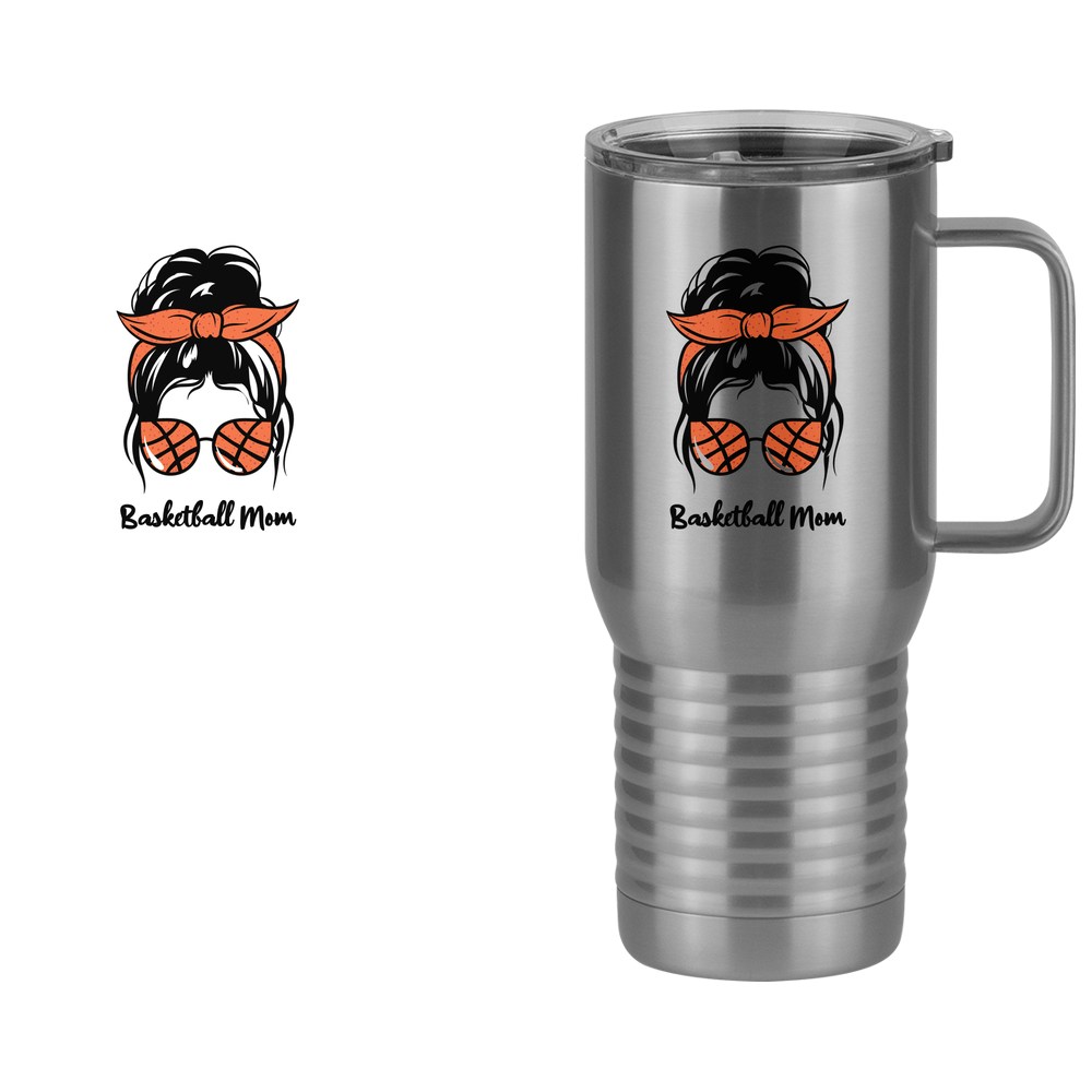 Personalized Messy Bun Travel Coffee Mug Tumbler with Handle (20 oz) - Basketball Mom - Design View