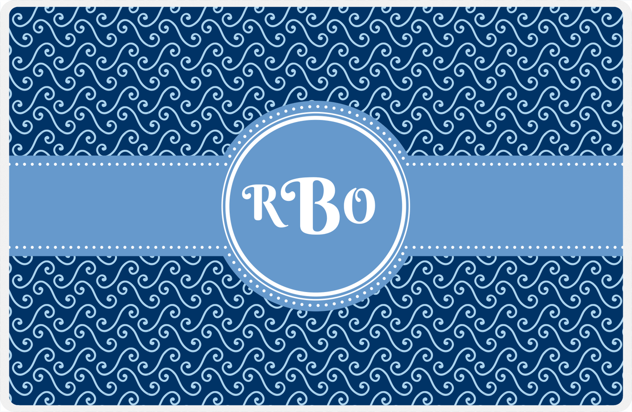 Personalized Mod 3 Placemat - Navy and Light Blue - Glacier Circle Frame with Ribbon -  View