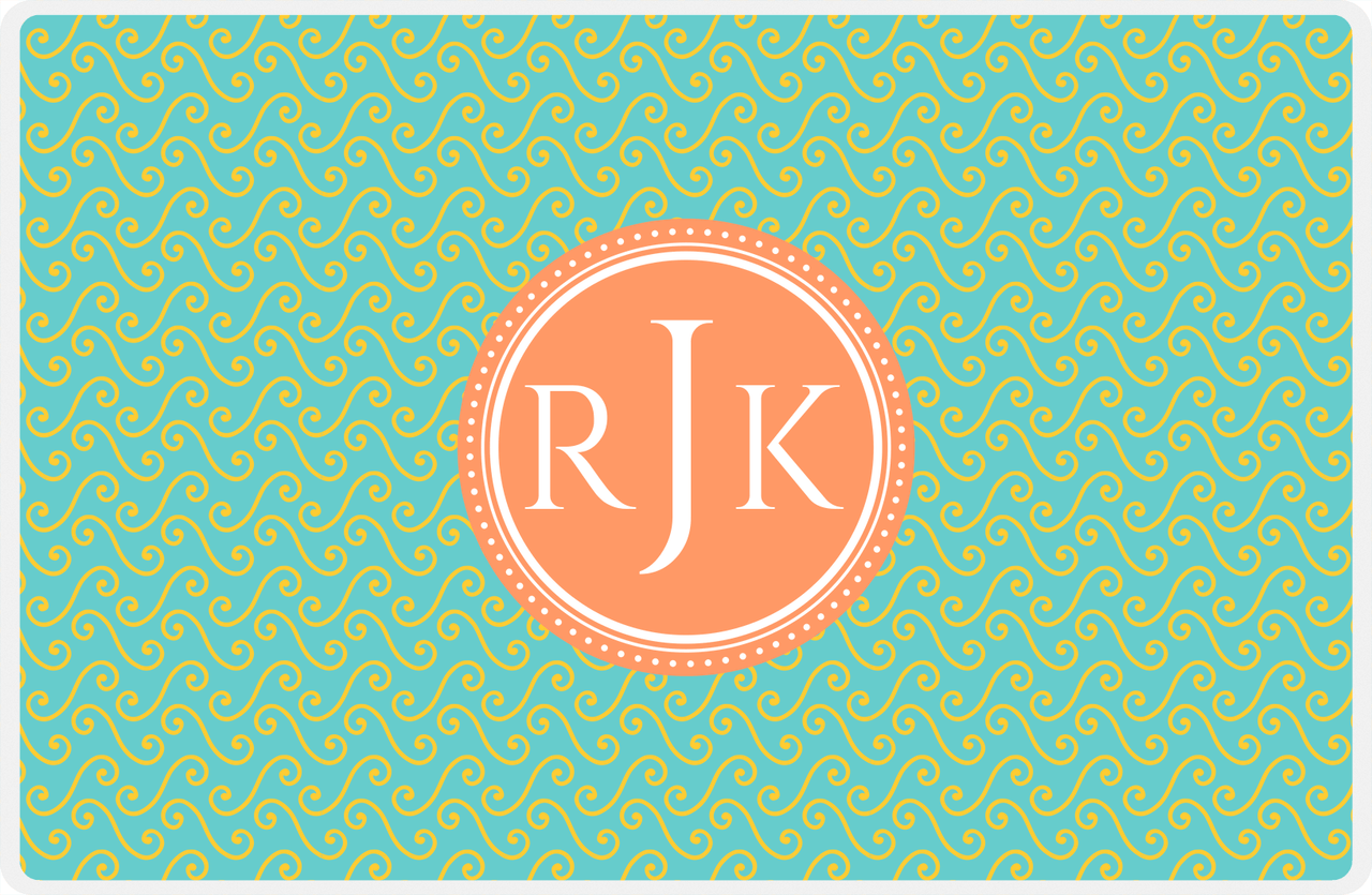 Personalized Mod 3 Placemat - Viking Blue and Mustard - Tangerine Circle Frame -  View