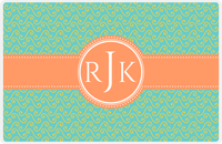 Thumbnail for Personalized Mod 3 Placemat - Viking Blue and Mustard - Tangerine Circle Frame with Ribbon -  View