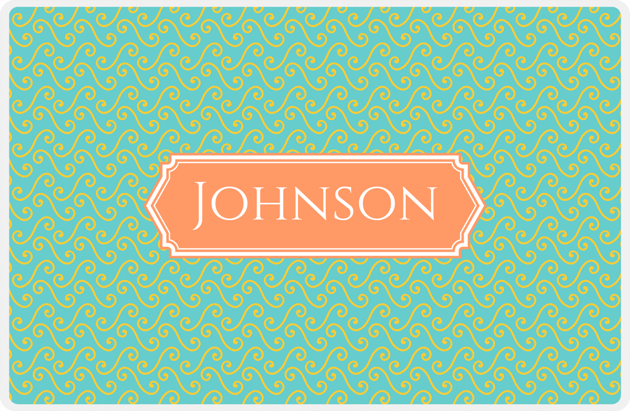 Personalized Mod 3 Placemat - Viking Blue and Mustard - Tangerine Decorative Rectangle Frame -  View