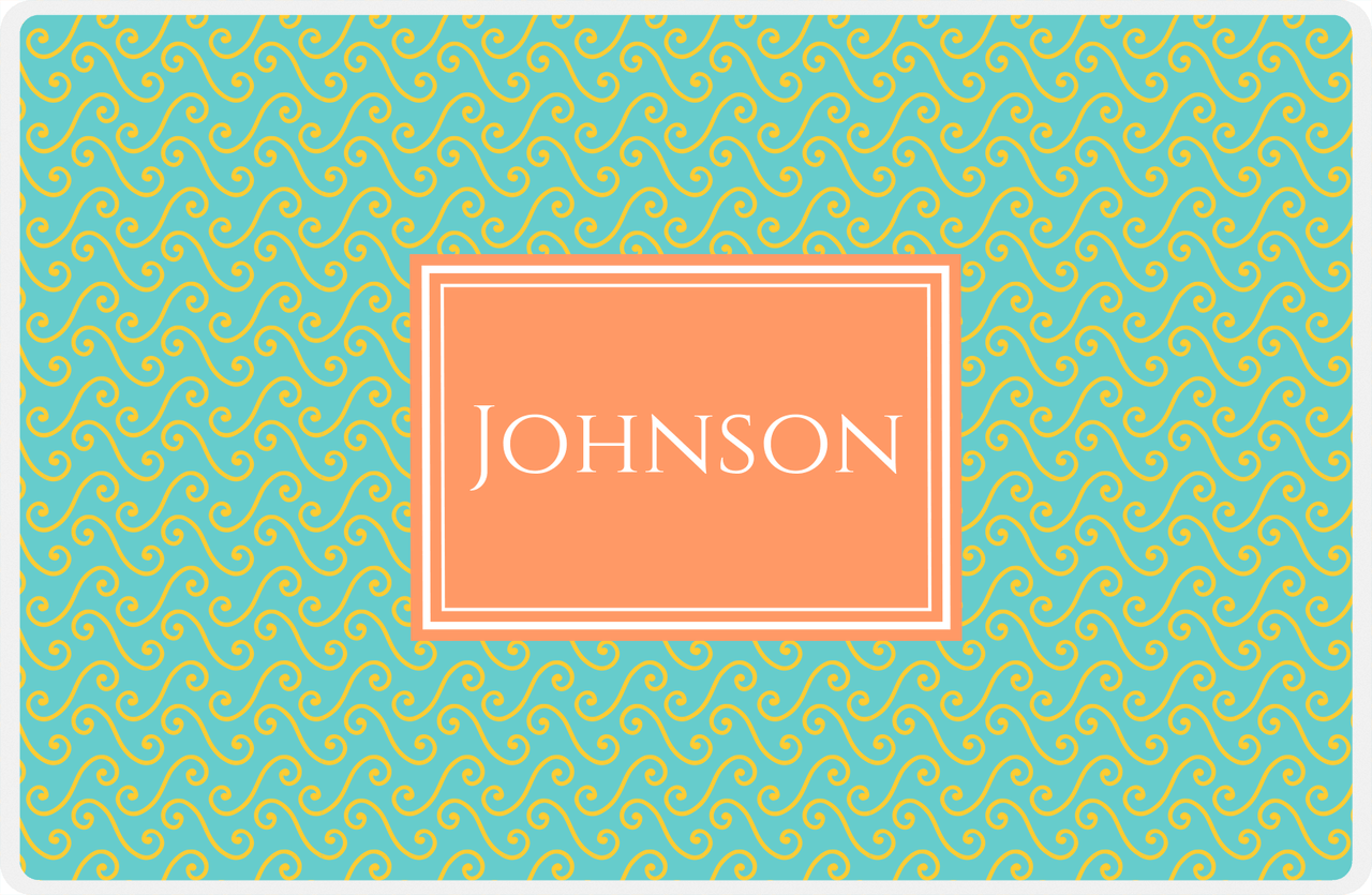 Personalized Mod 3 Placemat - Viking Blue and Mustard - Tangerine Rectangle Frame -  View