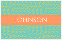 Thumbnail for Personalized Mod 3 Placemat - Viking Blue and Mustard - Tangerine Ribbon Frame -  View
