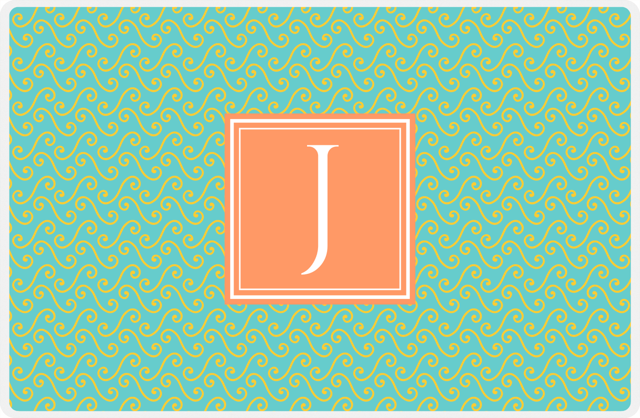Personalized Mod 3 Placemat - Viking Blue and Mustard - Tangerine Square Frame -  View