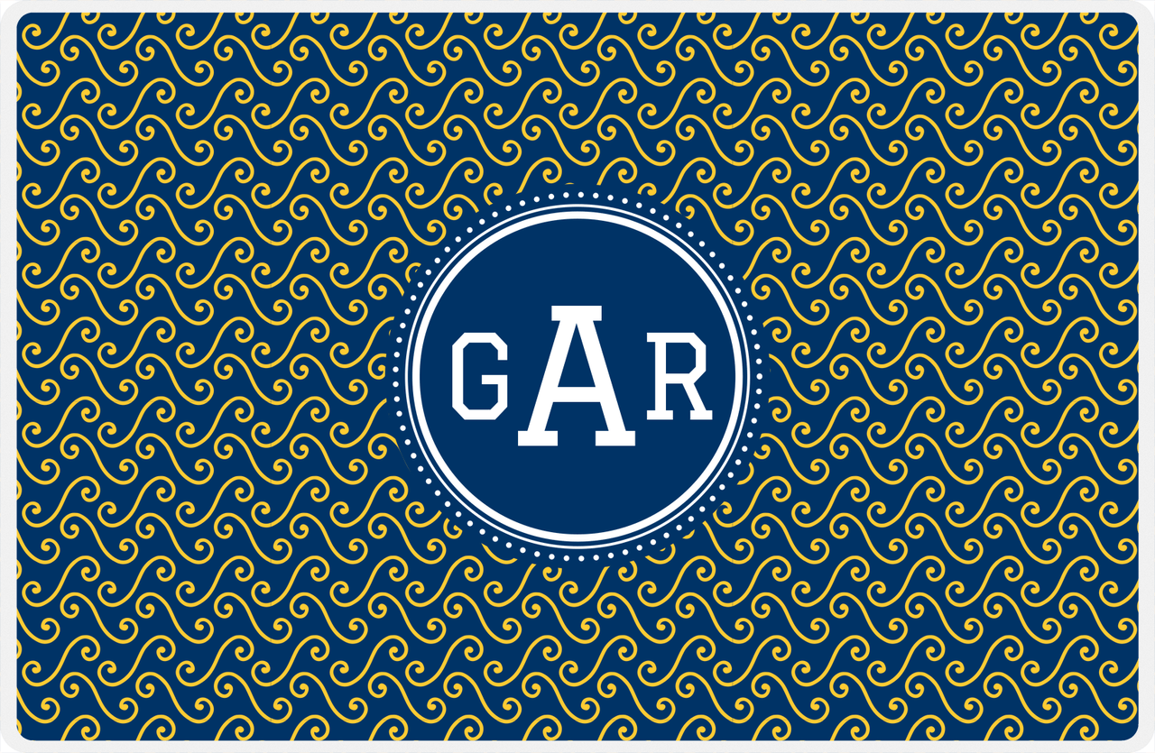 Personalized Mod 3 Placemat - Navy and Mustard - Navy Circle Frame -  View
