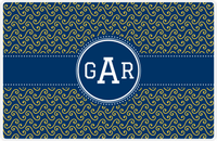 Thumbnail for Personalized Mod 3 Placemat - Navy and Mustard - Navy Circle Frame with Ribbon -  View