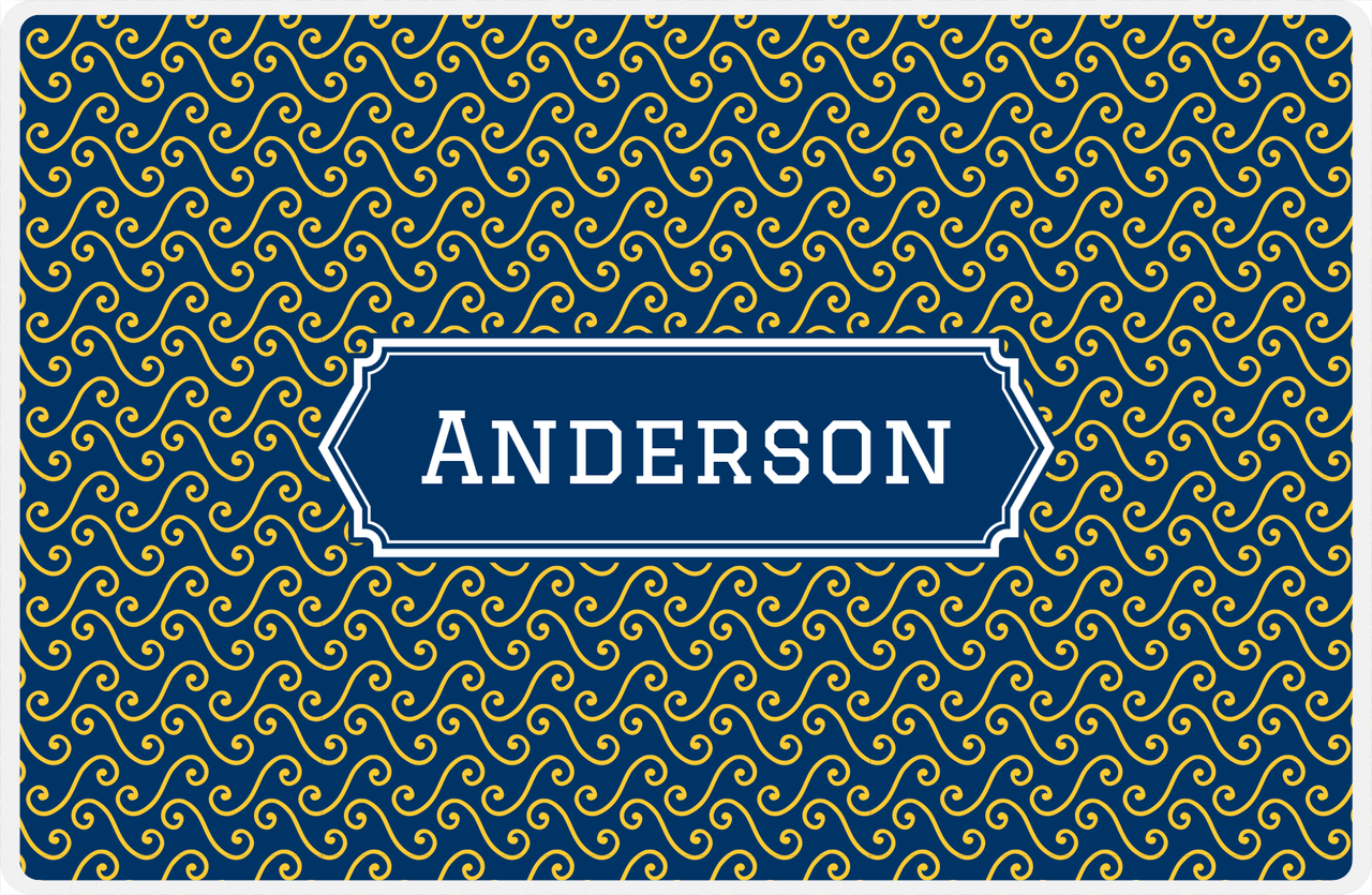 Personalized Mod 3 Placemat - Navy and Mustard - Navy Decorative Rectangle Frame -  View