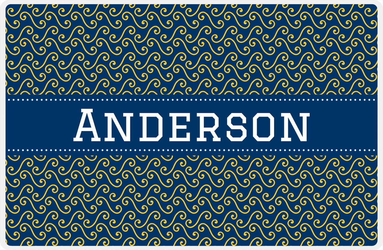 Personalized Mod 3 Placemat - Navy and Mustard - Navy Ribbon Frame -  View